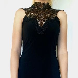 Black high neck lace bodycon mini dress