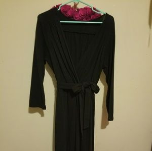 LANDS END BLACK Cotton Long Sleeve Dress w/ Tie XL