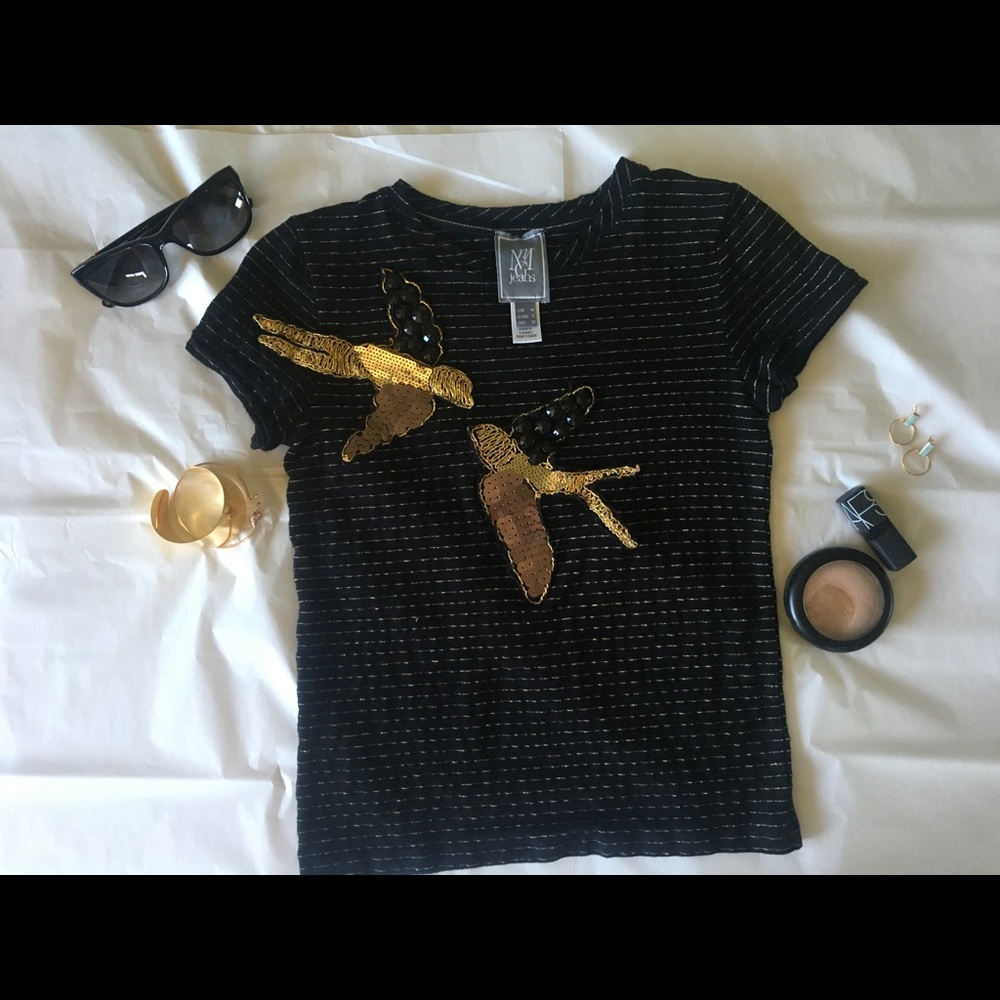 Black and gold Mango embellished t-shirt