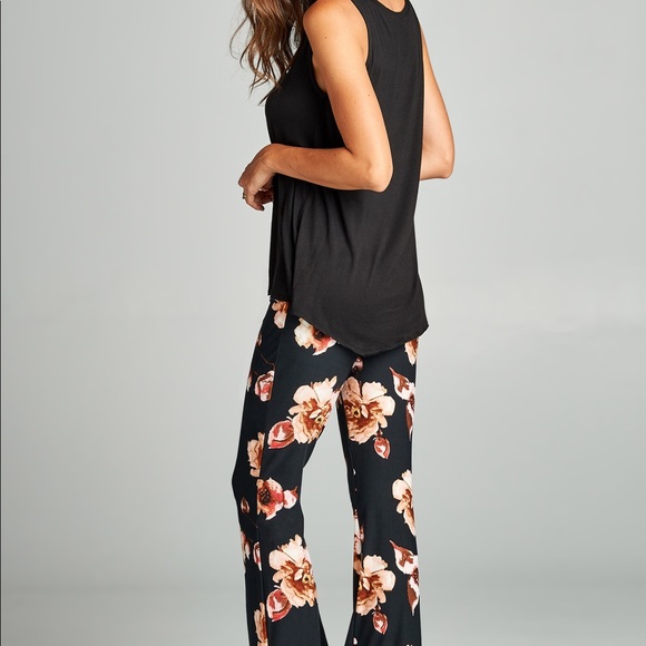 Black Floral Flared Pants - Picture 3 of 4
