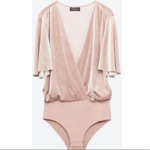 Zara Velvet bodysuit in blush