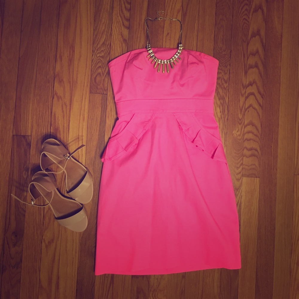 Hot Pink J. Crew Ruffle Pocket strapless dress