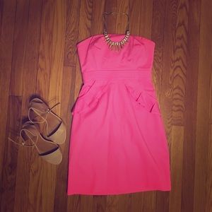 Hot Pink J. Crew Ruffle Pocket strapless dress