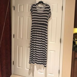 White/Navy T-Shirt Style 100% Cotton Maxi Dress