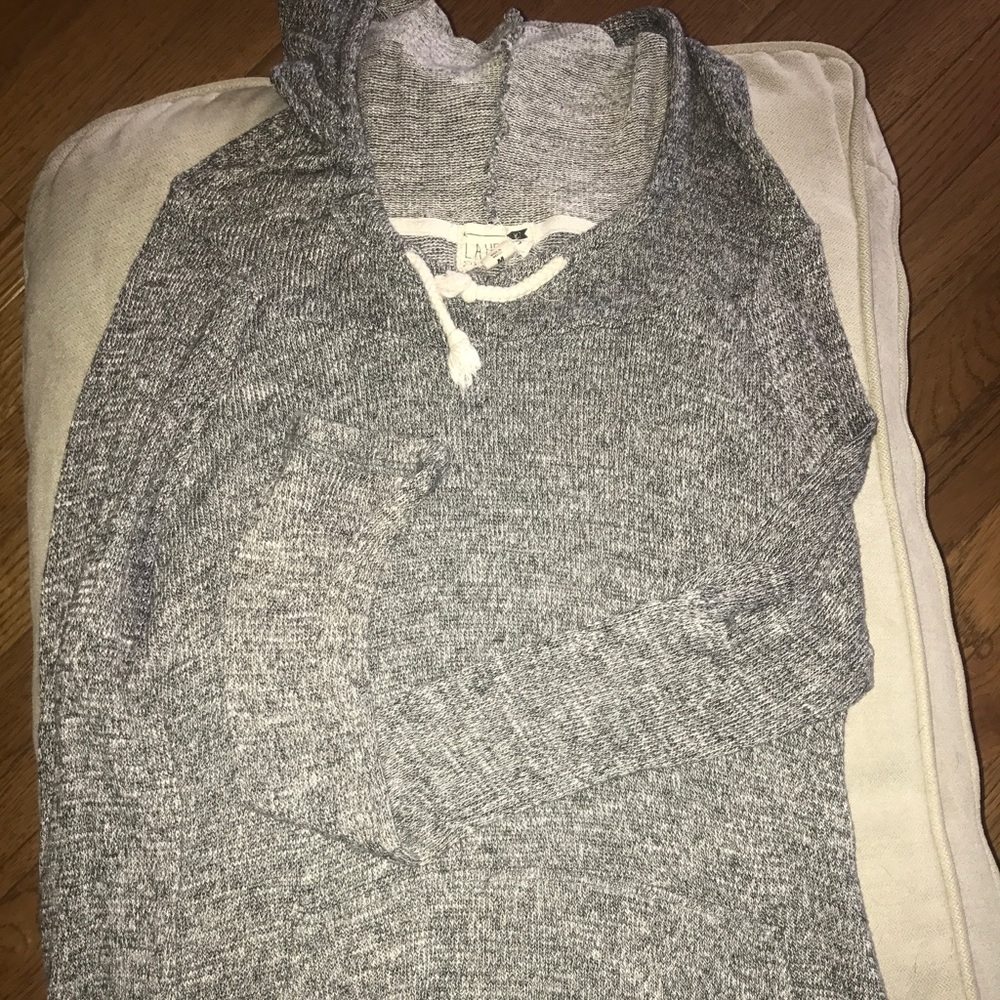 Gray hooded long sleeve shirt
