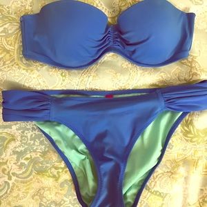 VS Swim Blue Bandeau and Knockout Bottoms