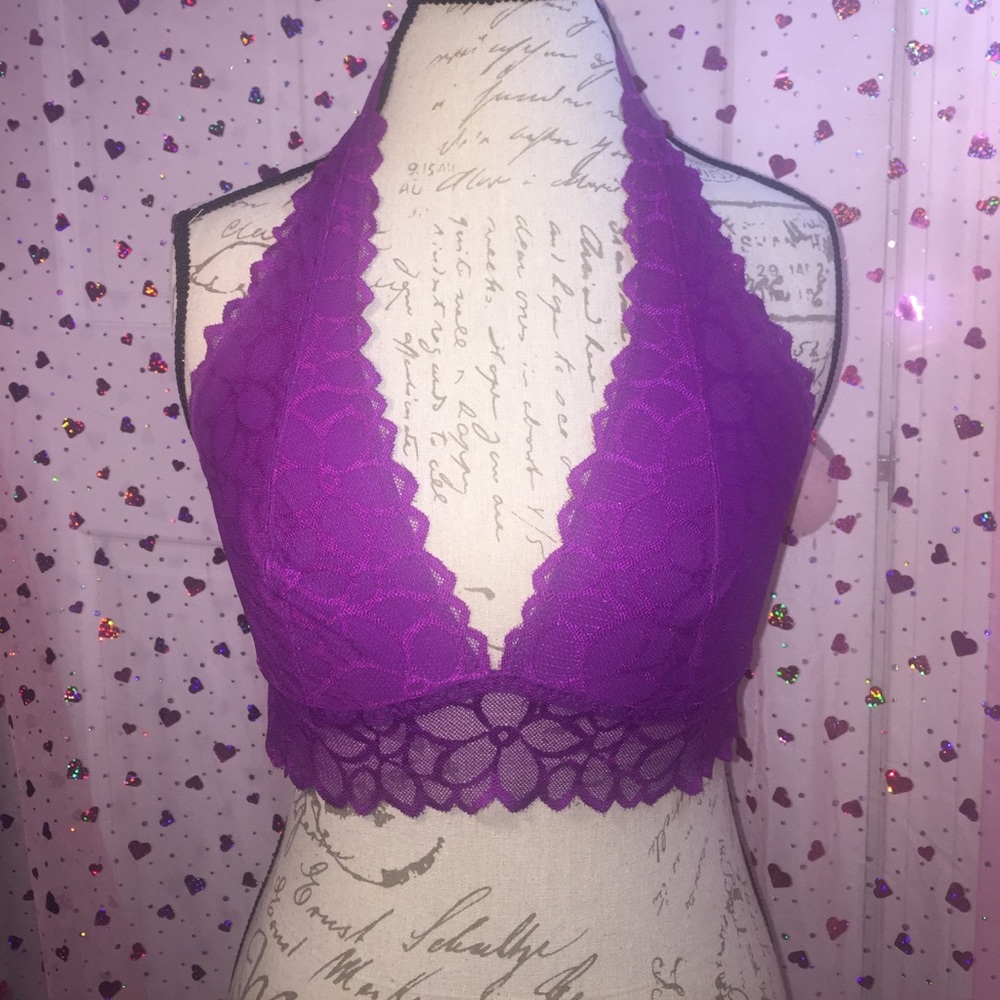 PINK Victoria's Secret Purple Lace Halter Bralette