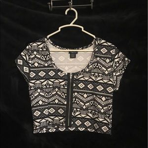 Tribal zip up crop top