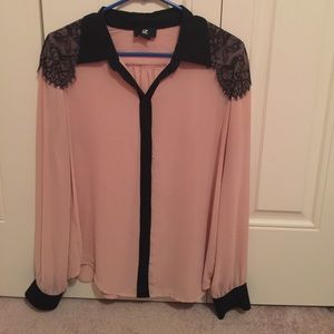 Silky Blush pink and black button down