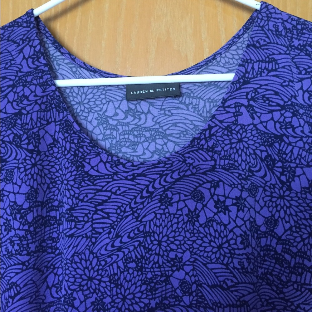 EUC Lauren M. Petites purple & navy printed dress - Picture 2 of 4