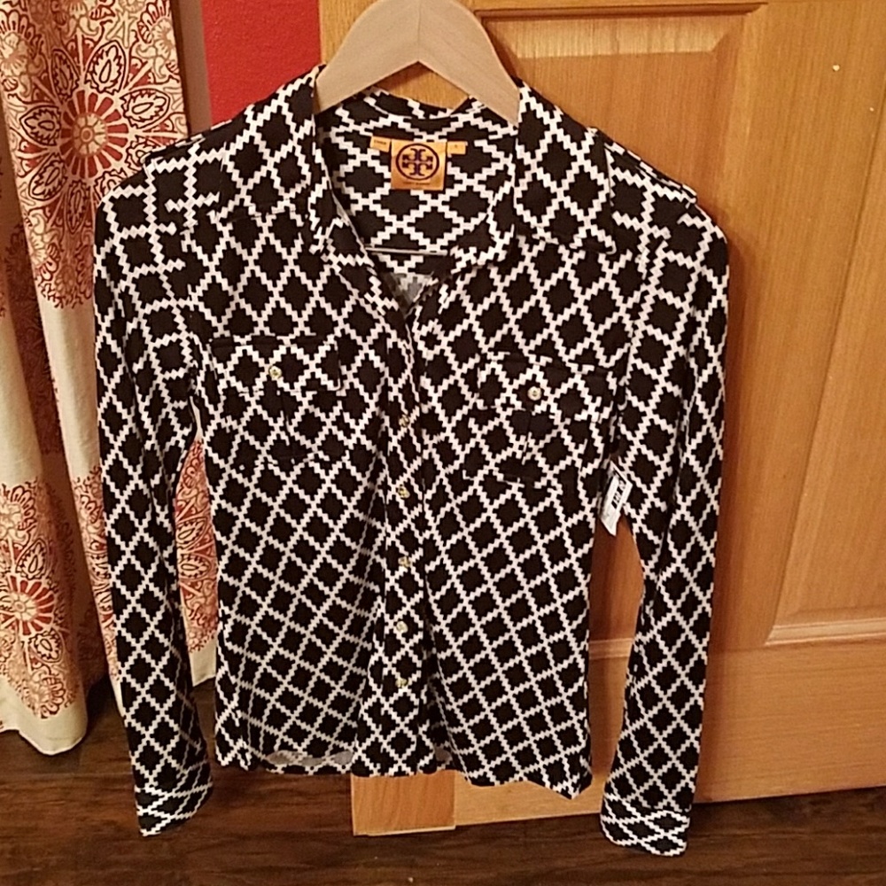 Tory Burch black and white Silk blouse