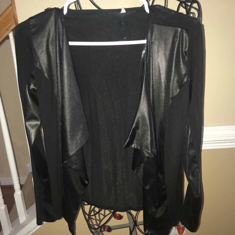 Black, leather designed jacket/cardigan