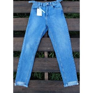 Slim High Rise Mom Jean with Stepped Hem