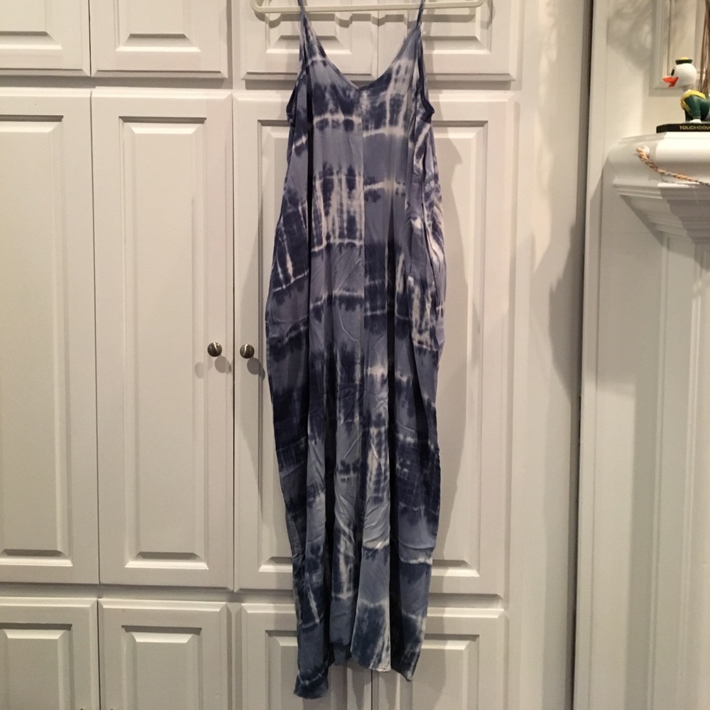 Love Stitch shibori indigo dyed maxi with POCKETS