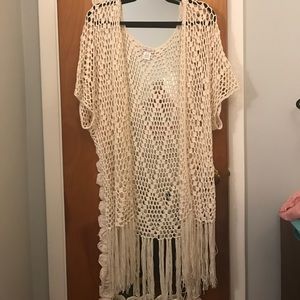 Crochet Knit Fringe Kimono SIZE XL/1X