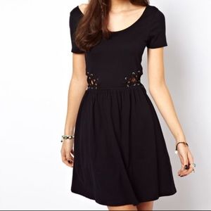 ASOS Black Skater Dress with Lace Up Waist