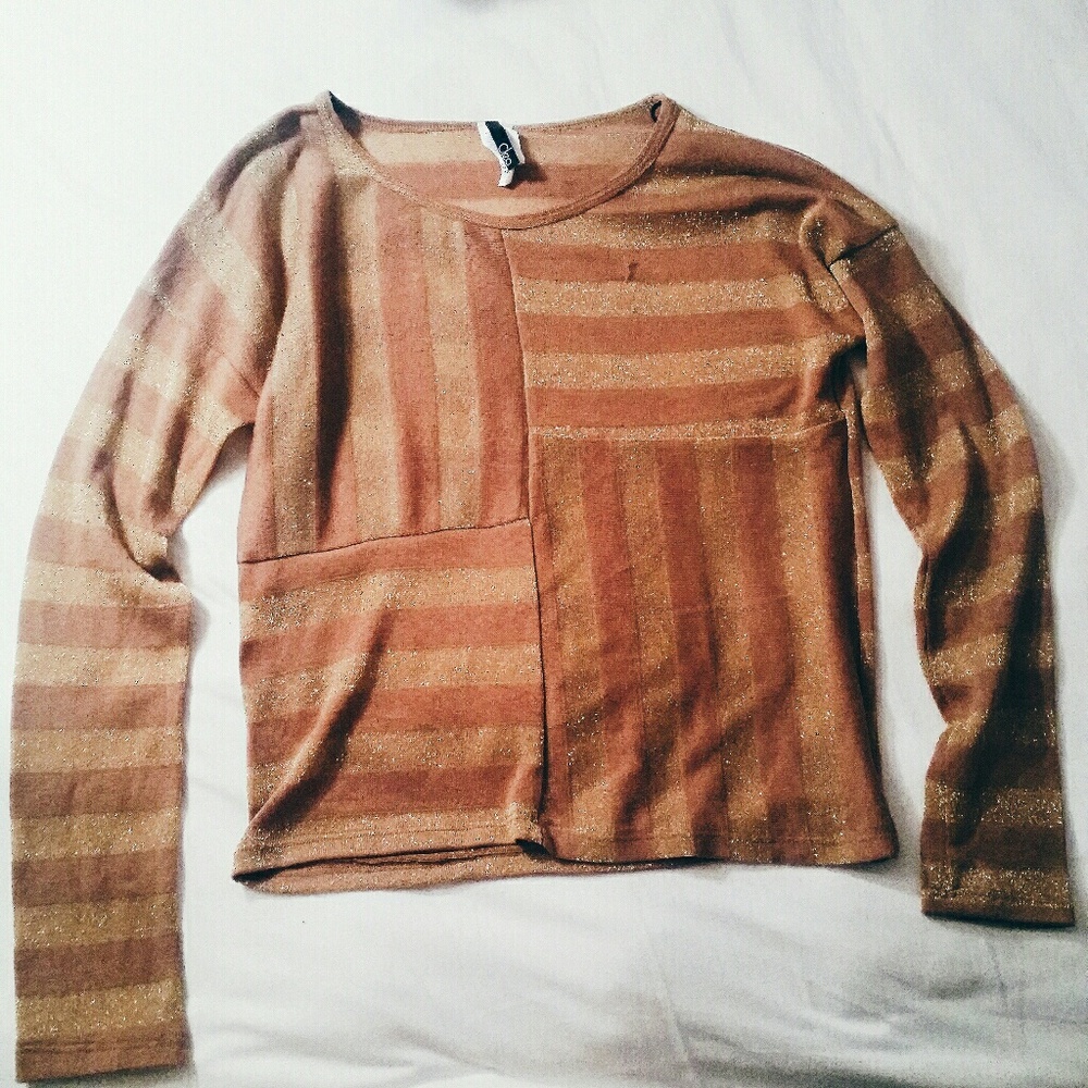Brown and sparkly gold striped long sleeve shirt