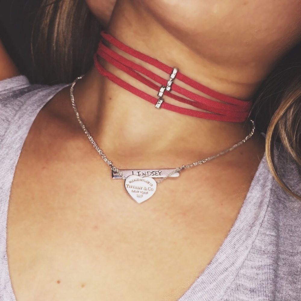 SUEDE RED CHOKER WITH STUDS