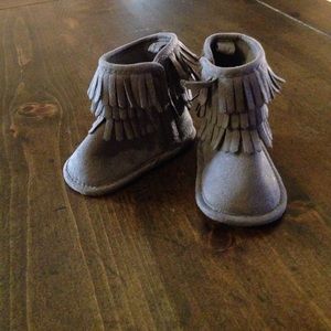 First Steps Grey Fringe Boots