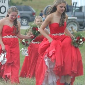 Davids Bridal Red Formal Gown Rhinestone belt