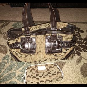 Authentic Coach Signature purse and makeup bag