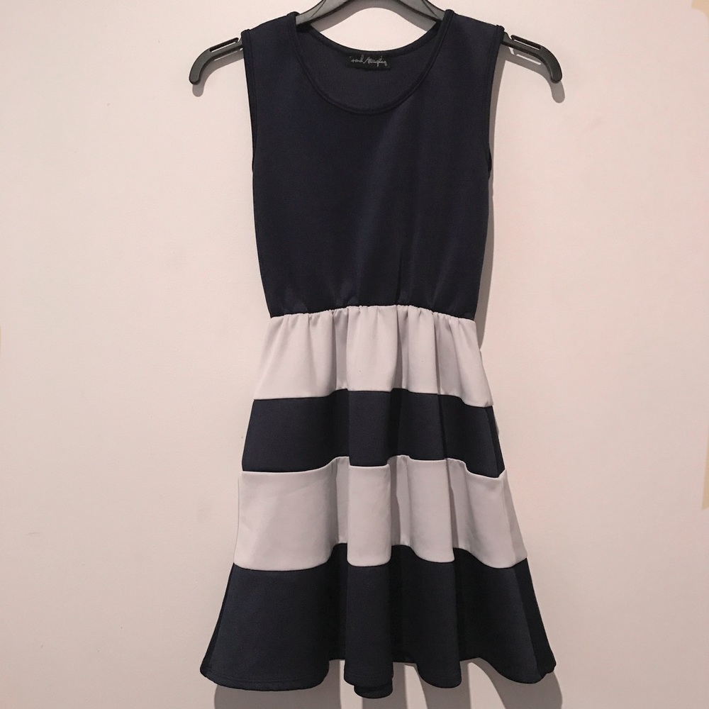 FRENCH ATMOSPHERE Dress Navy White Striped Skater