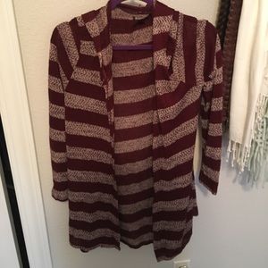burgundy striped cardigan with hoodie