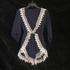 Navy and white romper.