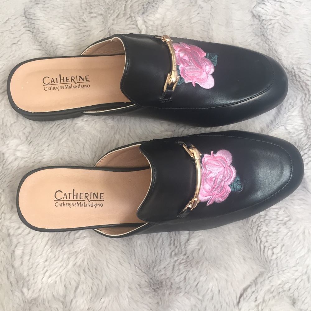 Catherine Malandrino black rose embroidered mules - Picture 2 of 4