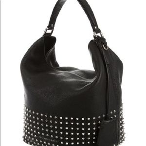 Burberry Susanna Studded Bucket Hobo Leather Black
