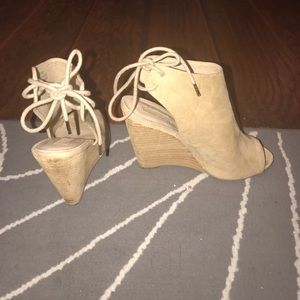 Tan Suede Wedges with lace up back detail