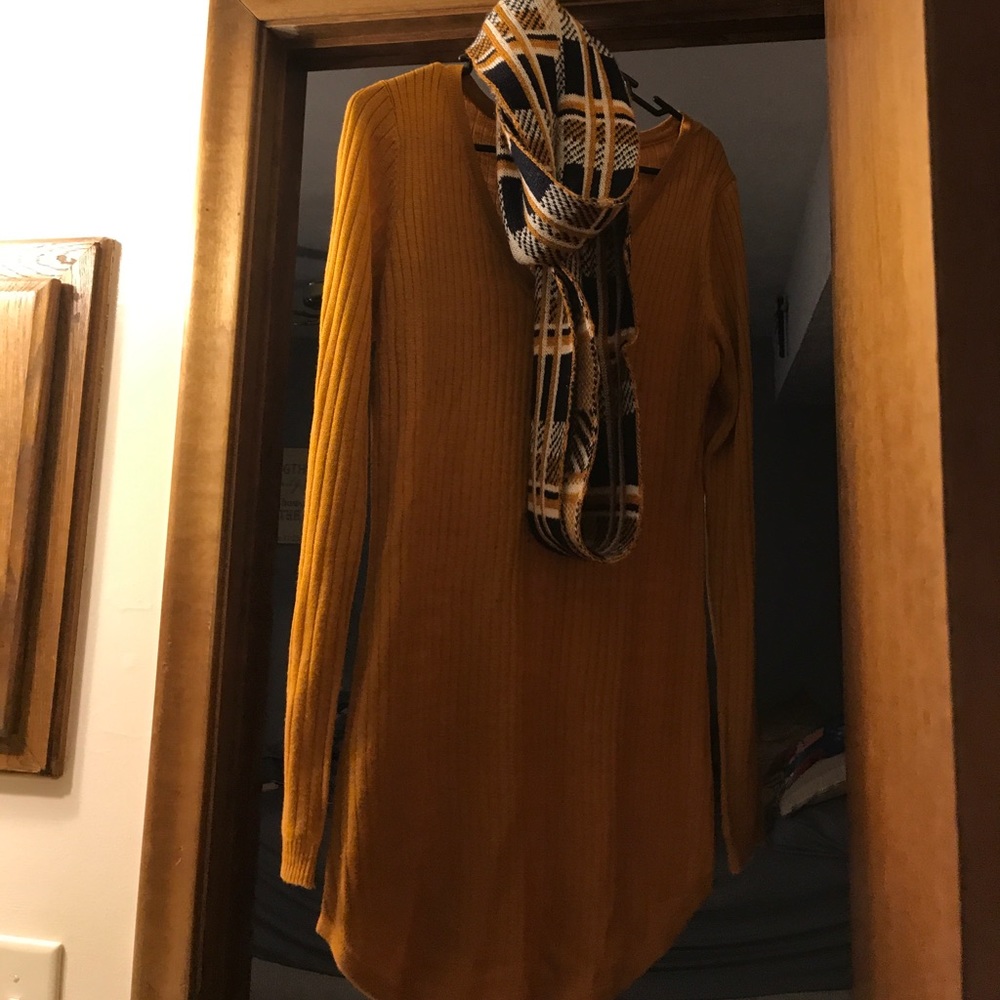 Sweater dress with scarf