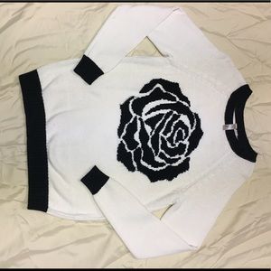 Forever 21 white sweater w/ black rose & trim