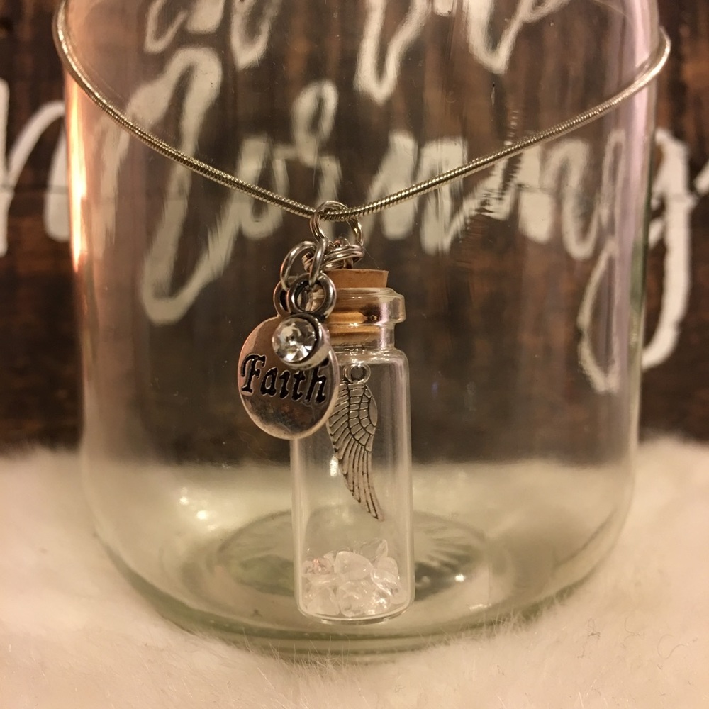 "Faith" Angel Wing Mini Bottle Necklace