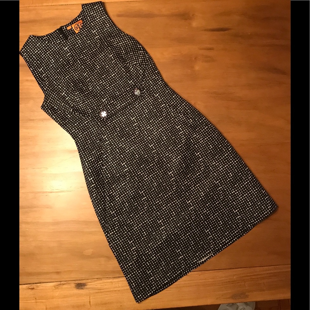Tory Burch Black and White Silk Dress w/Logo sz 2
