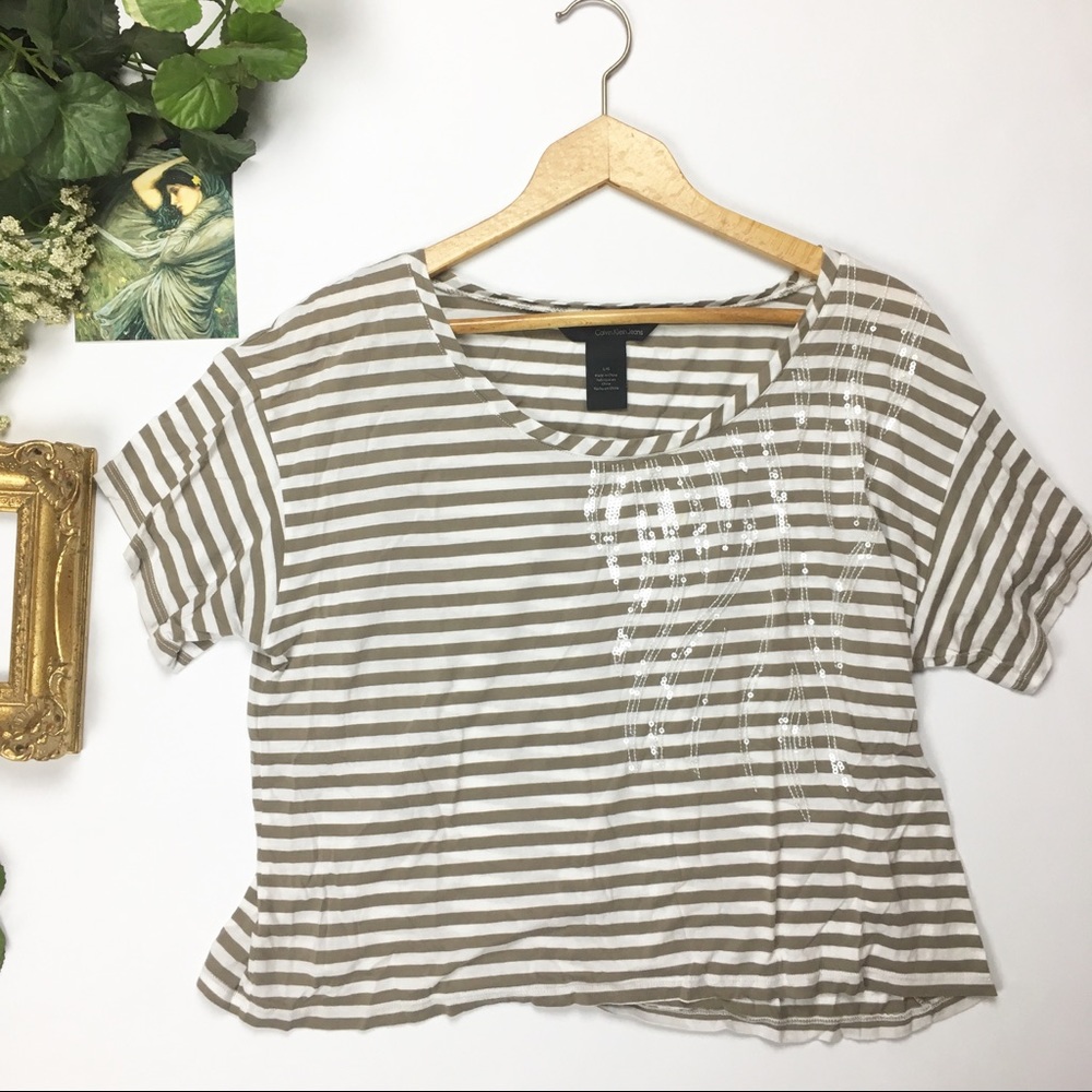 Calvin Klein Jeans Blouse Striped Sequins large