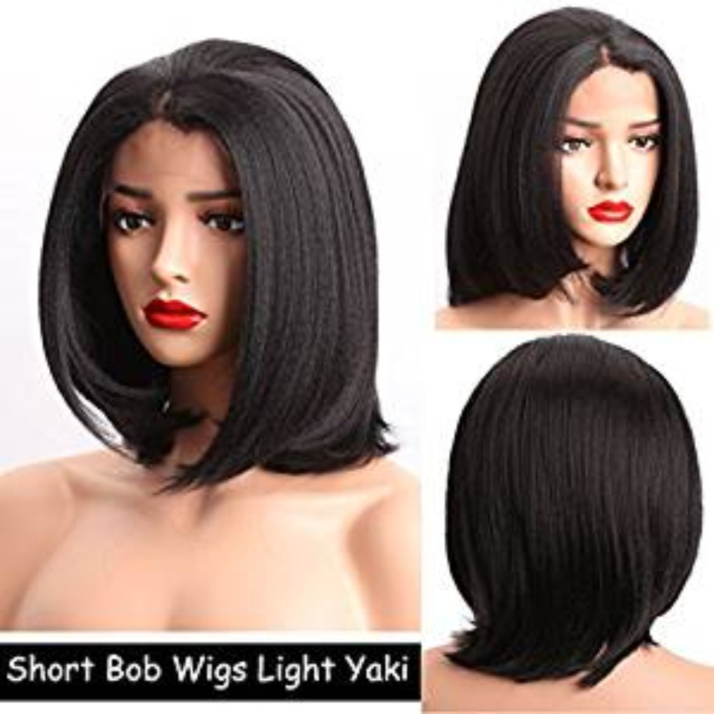 Cute Light Yaki Bob Lacefront Wig #1b!!