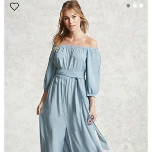 Off shoulder pale blue dress
