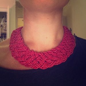 Red beaded collar necklace