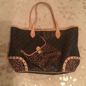 Louis Vuitton handbag with leopard