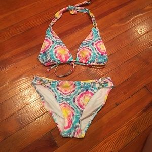 Tie dye halter bikini set