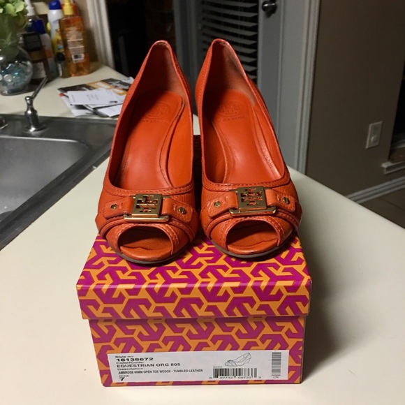 Tory Burch Shoes - Open toe wedge Tumbled Leather 7
