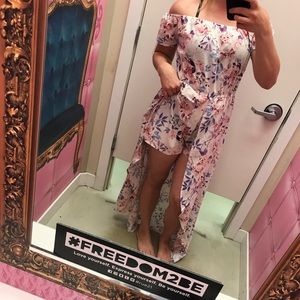 Rue 21 off the shoulder floral romper dress.
