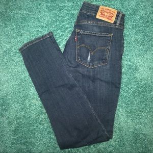 Levi's dark wash distressed skinny jeans