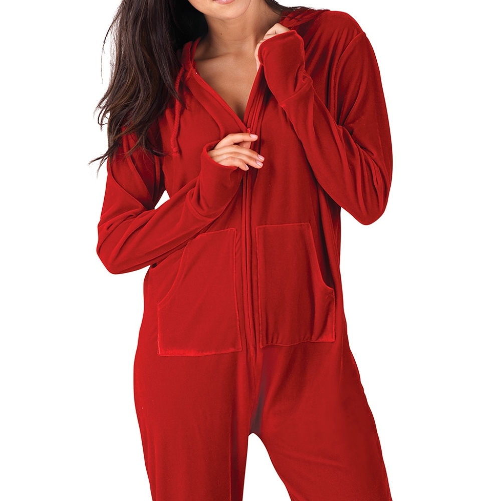 Hoodie-Footie Red Velour Onesie
