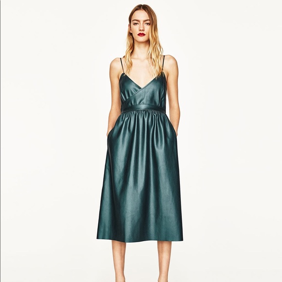 green leather dress zara
