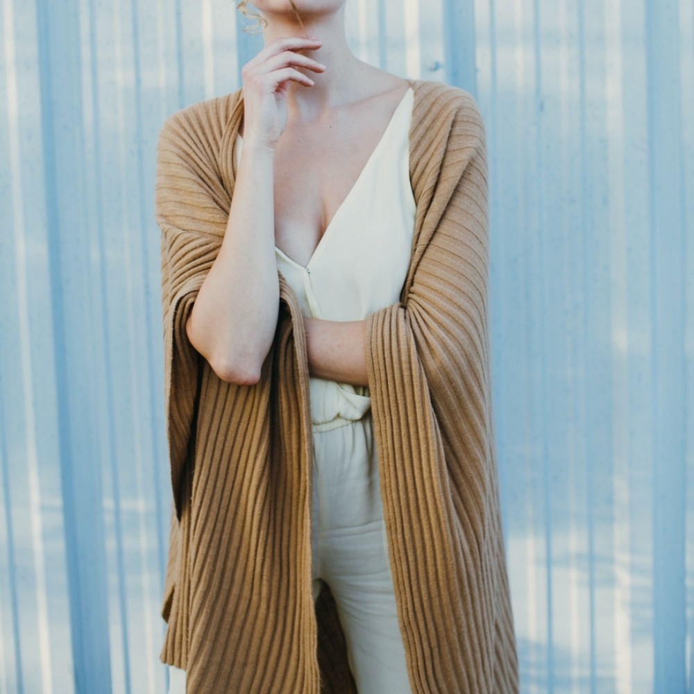 Saks Khaki knit slim poncho