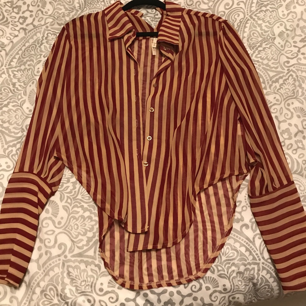 Burgundy and beige blouse