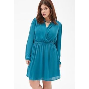 Teal chiffon sheath dress F21+ 2XL