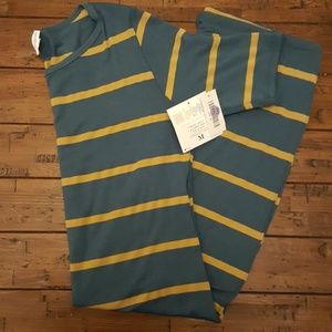 NWT Med Lularoe Julia Dress Blue w/ Gold Stripes
